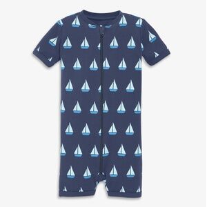 Primary Organic Zip Shortie Sailboats Romper